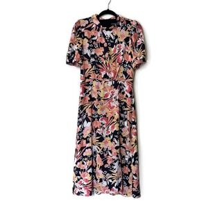 JULIA JORDAN Short Puffed Sleeved Midi Dress, Mock Neck, Floral Print, Size 6